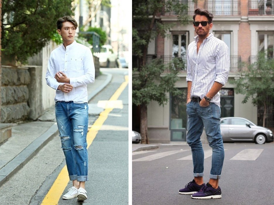 Sự kết hợp hoàn hảo giữa quần jean nam ống côn với áo sơ mi và áo thun